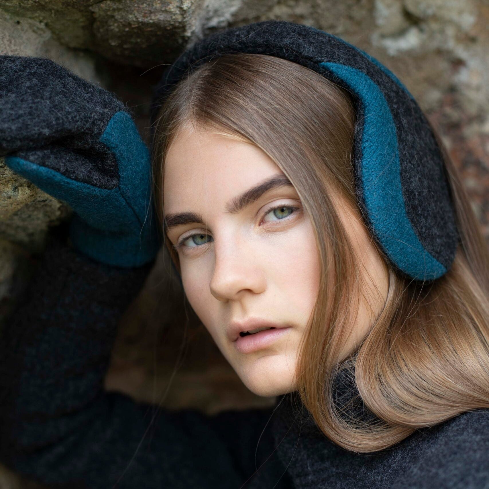 Felted Wool Earmuffs - Medium Grey, Lightest Grey