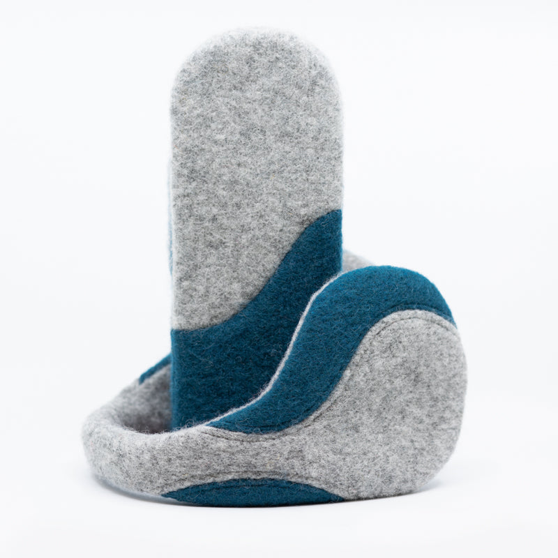 Felted Wool Mittens - Light Grey, Aquamarine