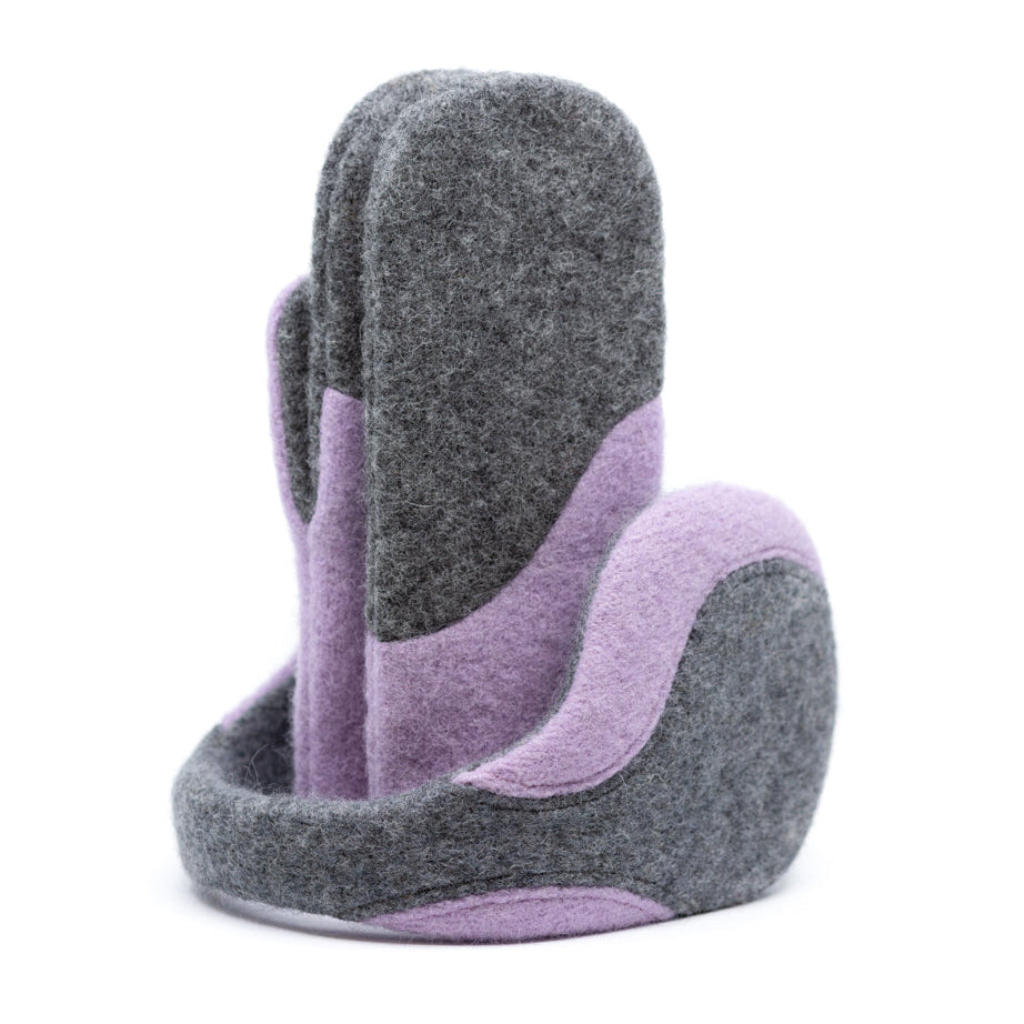 Felted Wool Mittens - Medium Grey, Lilac